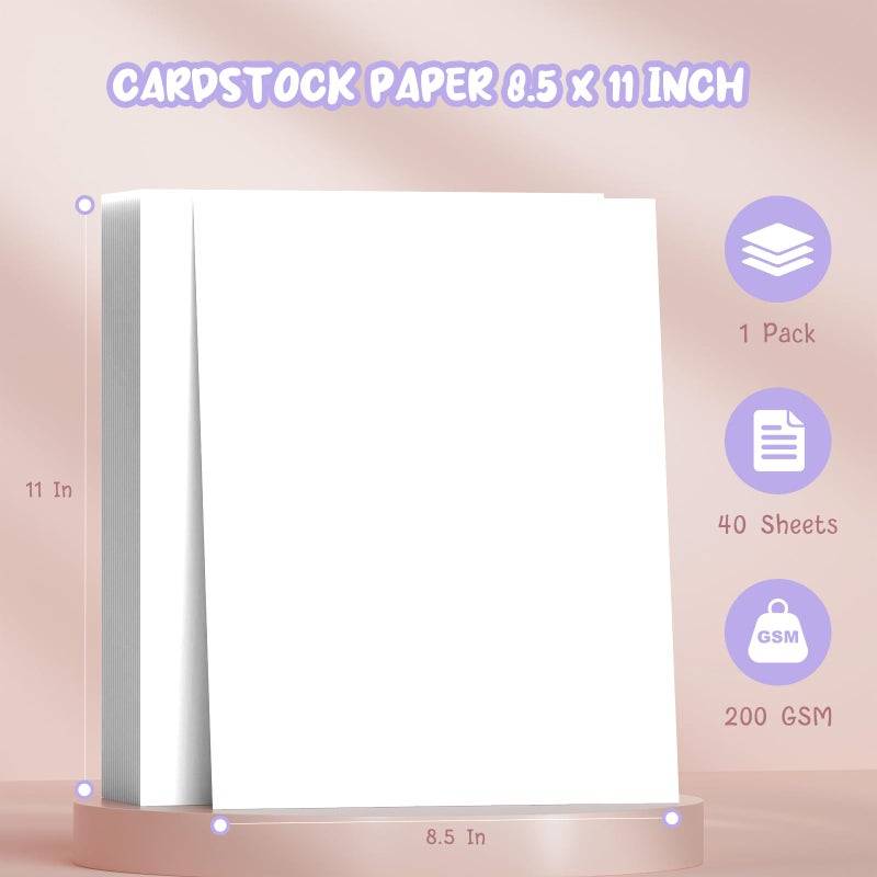 Aidunmis 40 Sheets White Cardstock Paper 8.5 x 11, Cardstock Printer Paper 8 1/2 x 11, Card Stock Paper 8.5 x 11 White, 200 GSM Construction Paper for DIY Cards, Greeting Cards, Invitations, Business Cards - Image 2